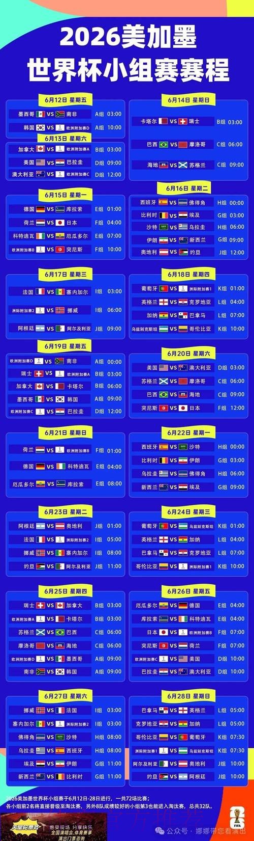 2026世界杯小组赛赛程高清版实时赛程查询入口 2026世界杯小组赛赛程高清版实时赛程查询入口